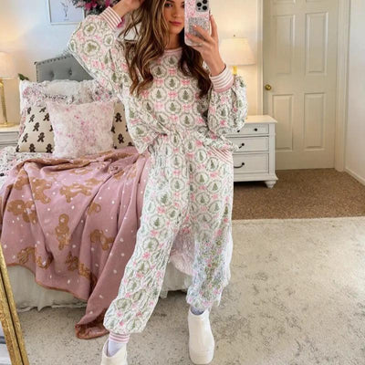 AUBREY™ - Cosy Christmas Bow Print Loungewear Set