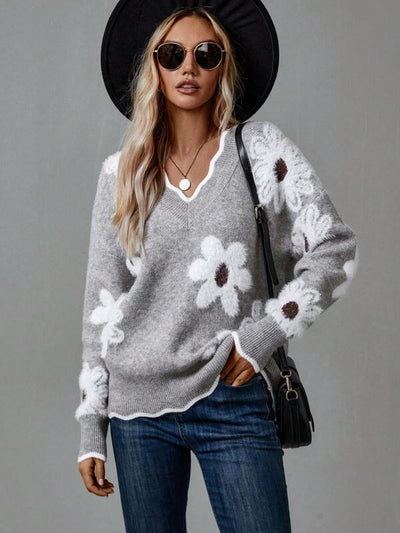 IVYWELL V-NECK FLORAL SWEATER