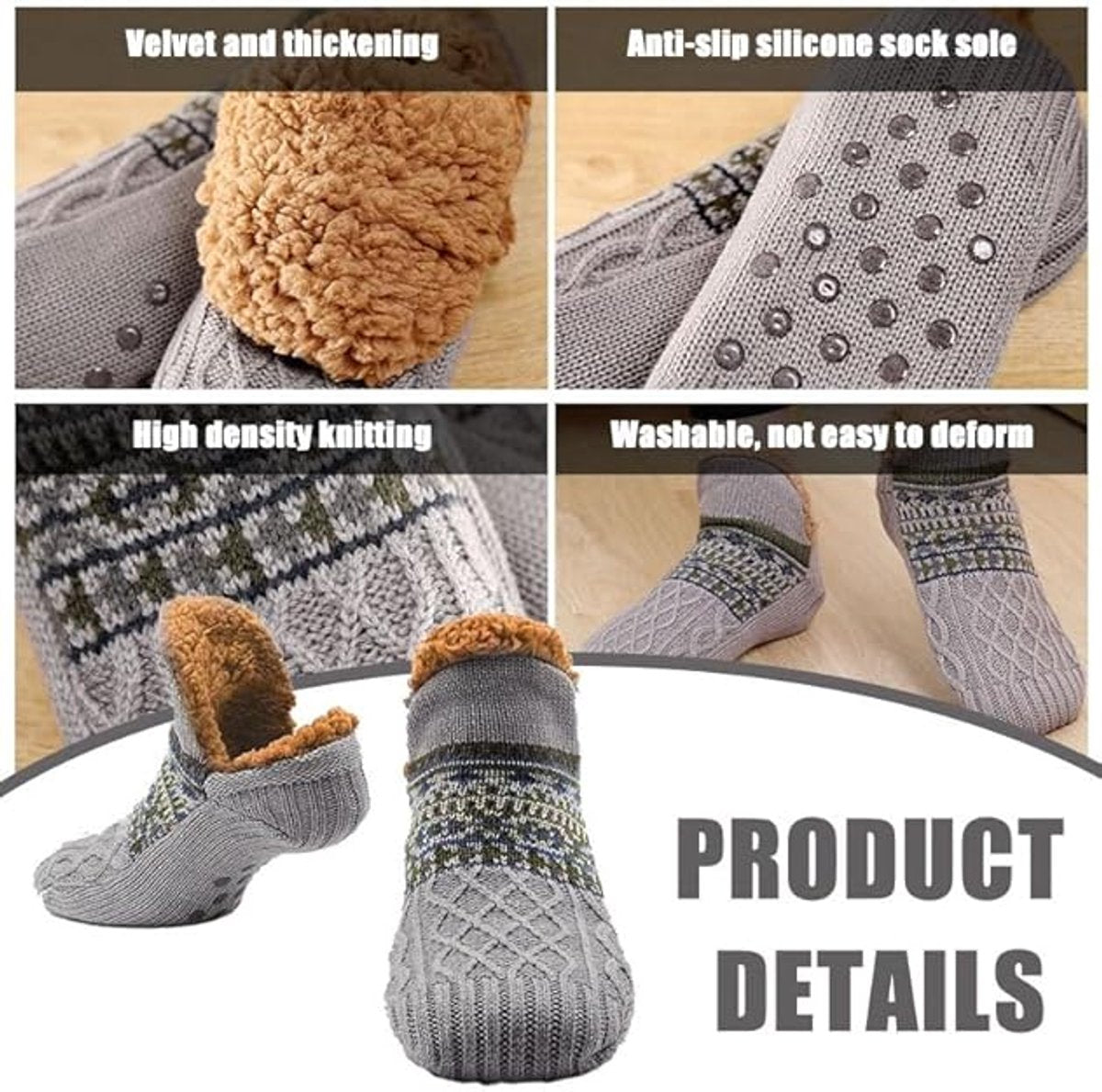 Pluche pantoffels voor mannen en vrouwen, pluche gevoerde nieuwe sokken, warme en antislip wintersokken, pluche thermische sokken,Blauw,XL