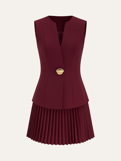 Sleeveless Metal Detail Pleated Mini Dress