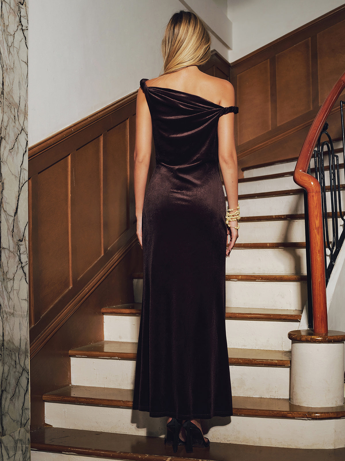 Twisted-Strap Velvet Maxi Dress