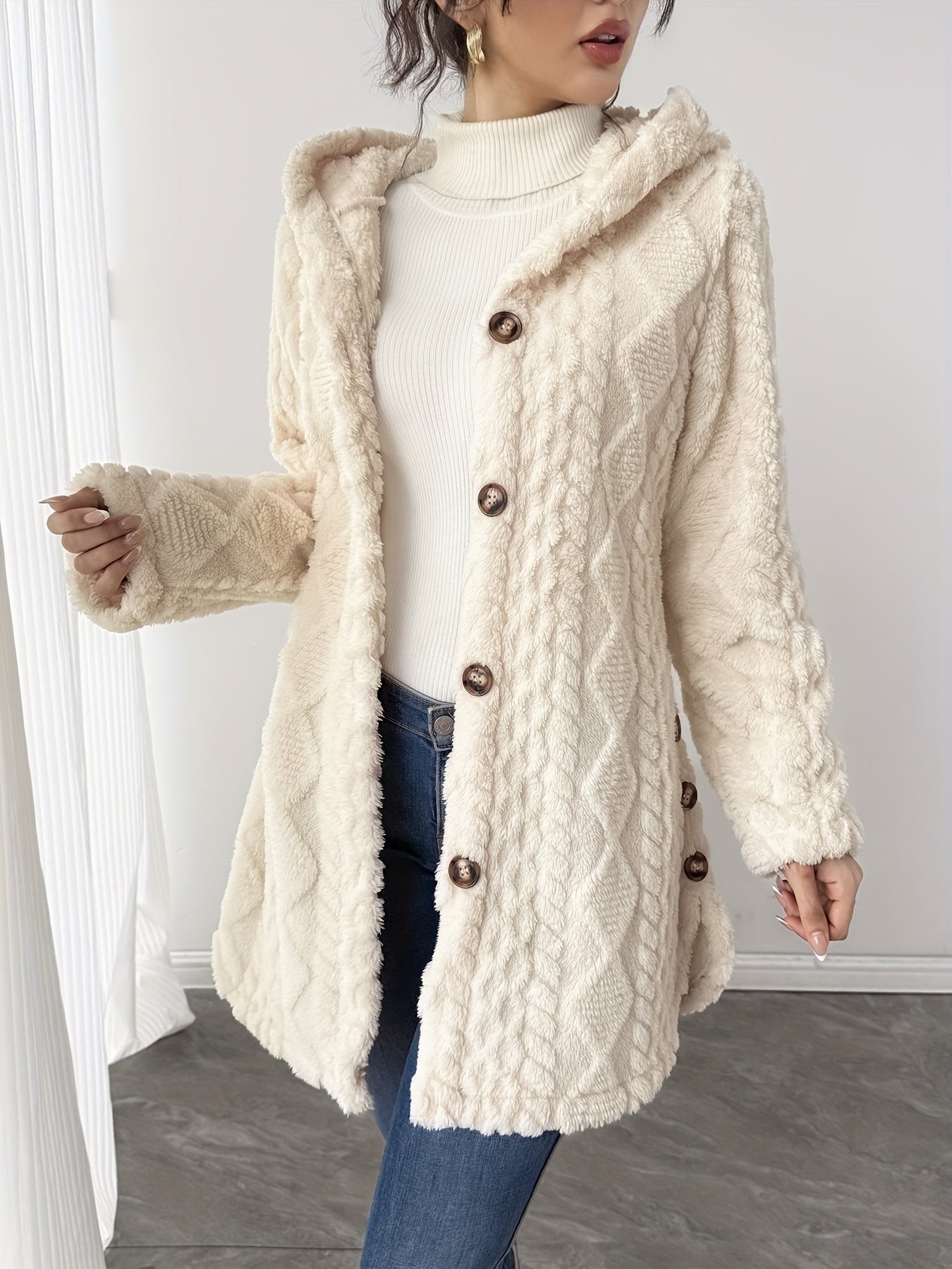 Rhombus Hooded Teddy Jacket